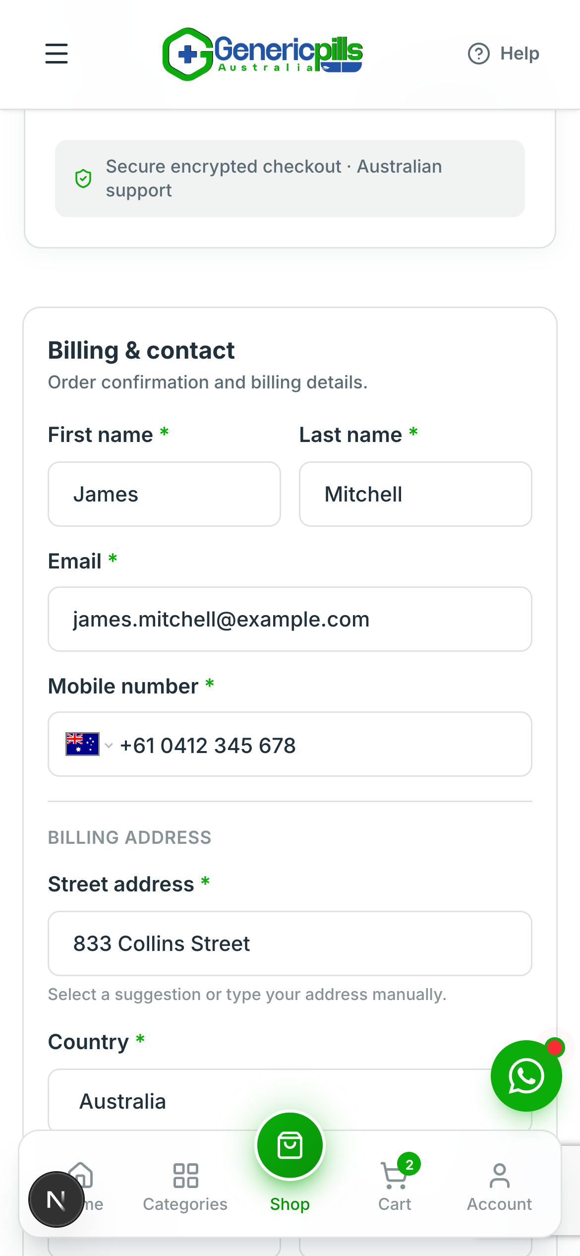 Secure checkout with Australian billing address